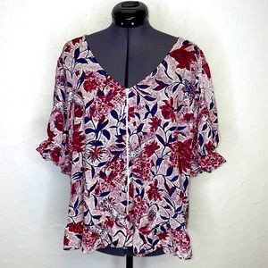- Lucky Brand Floral Short  Sleeve Blouse